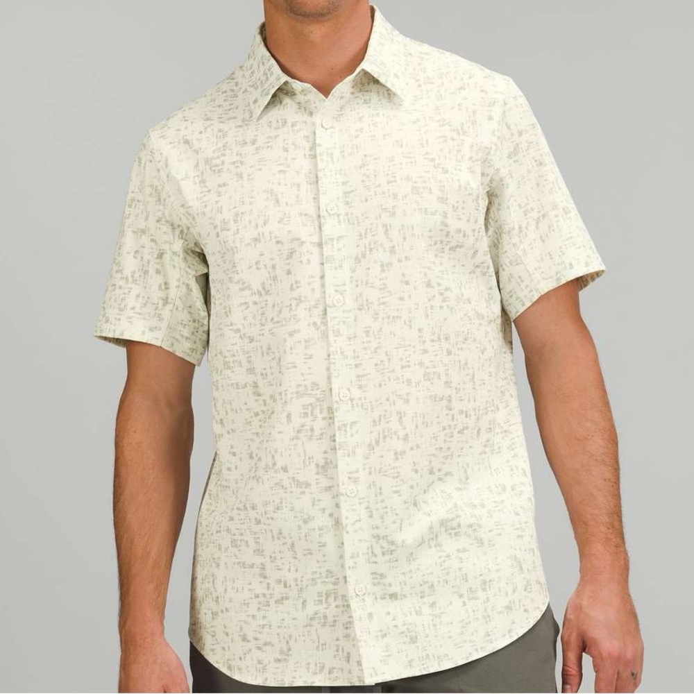 Lululemon Athletica Airing Easy Short Sleeve Shirt Cream Casual Button Down